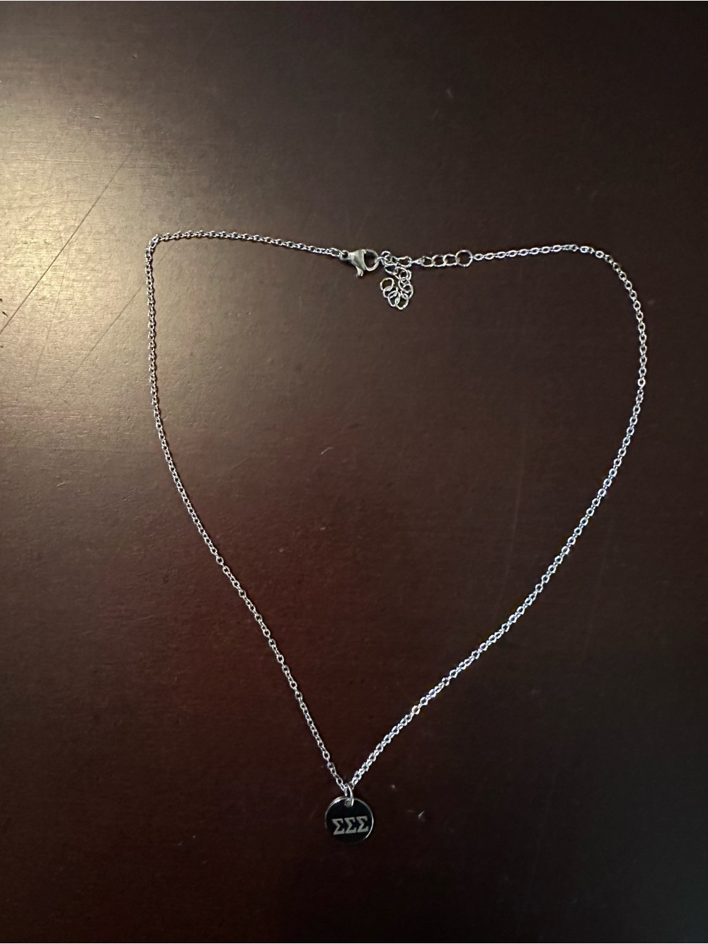 Silver Tone Disc Pendant Necklace with 'ΣΣΣ' Charm